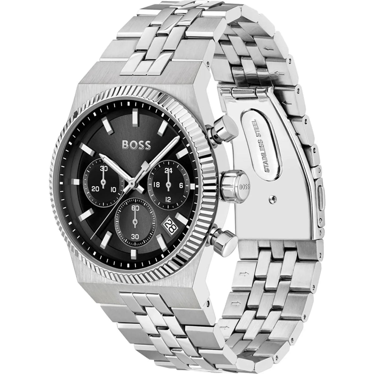 Μαύρο καντράν ρολογιού Boss 1514307 διαμέτρου 41mm με χρονογράφο και ημερομηνία