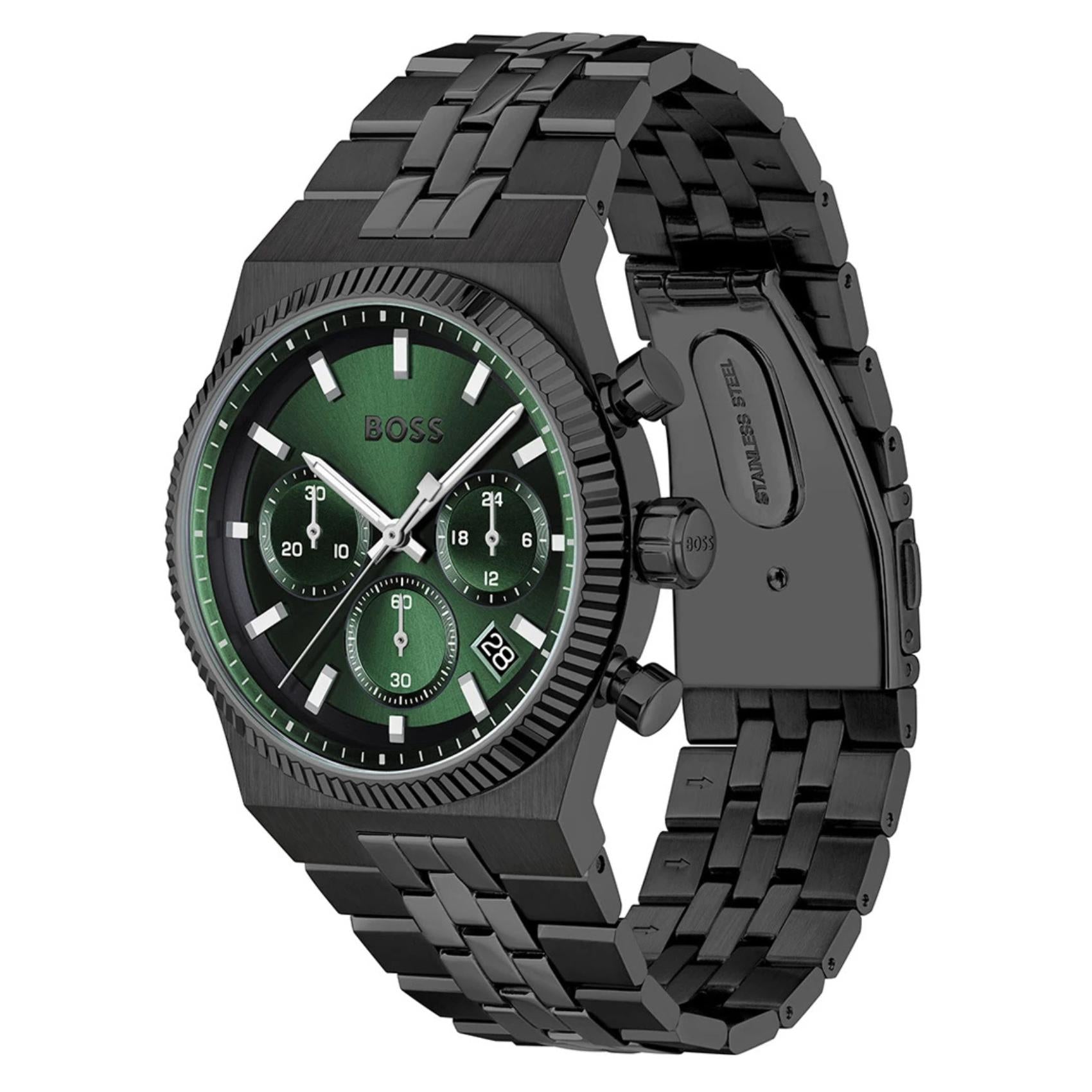 Πράσινο καντράν ρολογιού Boss 1514308 διαμέτρου 41mm με χρονογράφο και ημερομηνία