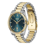 Μπλε καντράν 40mm του ανδρικού ρολογιού Boss Cheswick 1514311 με ένδειξη ημερομηνίας και ορυκτό κρύσταλλο ειδικής σκλήρυνσης.