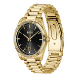 Μαύρο καντράν 40mm του ανδρικού ρολογιού Boss Cheswick 1514312 με ένδειξη ημερομηνίας και ορυκτό κρύσταλλο ειδικής σκλήρυνσης.