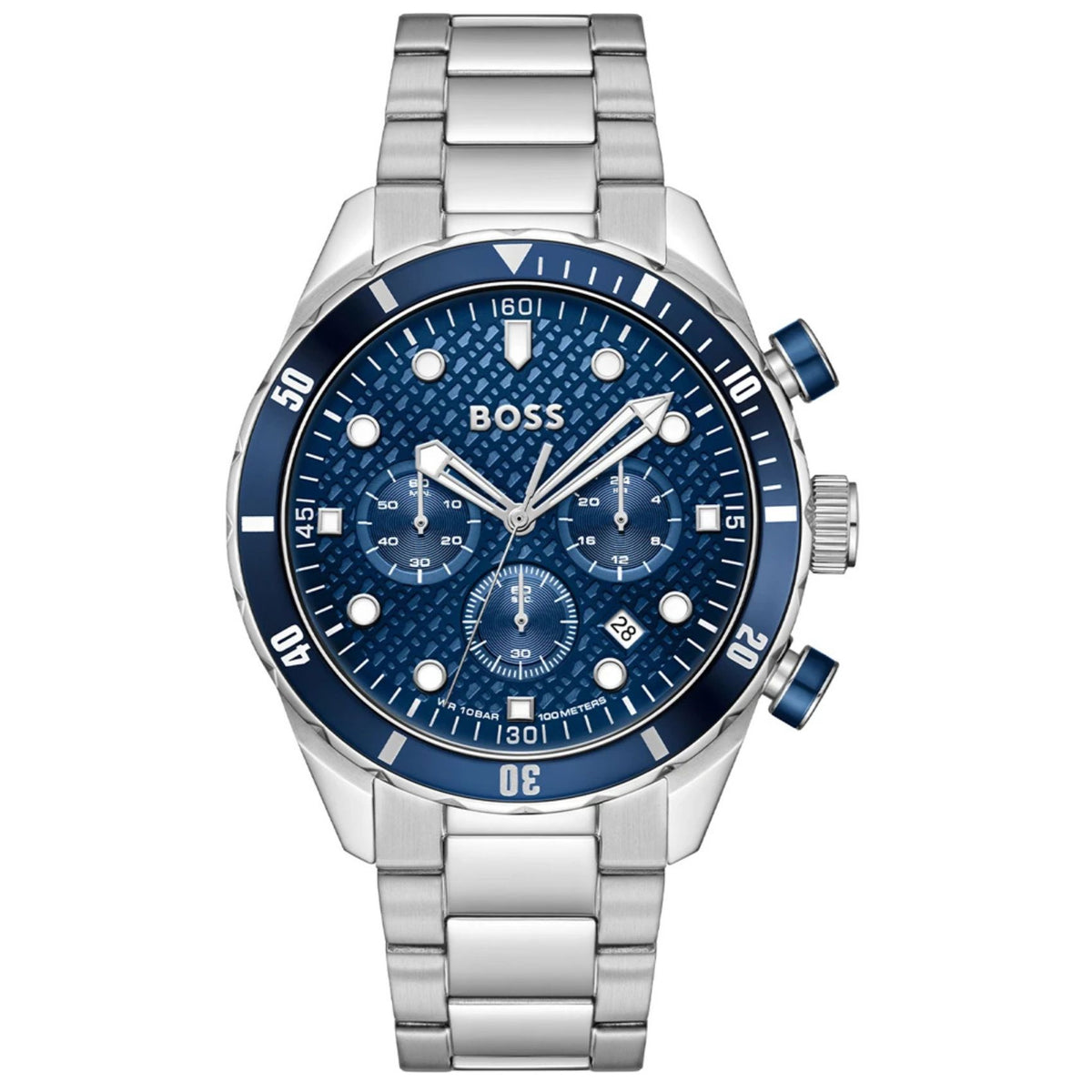 Ανδρικό ρολόι Boss Chronomatix 1514338 με ασημί μπρασελέ και μπλε καντράν