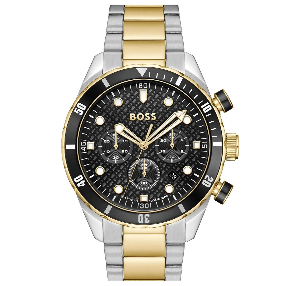 Boss Chronomatix 1514339 Ανδρικό ρολόι με ασημί-χρυσό μπρασελέ και μαύρο καντράν