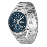 Μπλε καντράν 44mm του ανδρικού ρολογιού Boss Grand Prix 1514226 με χρονογράφο, ταχύμετρο, ένδειξη ημερομηνίας και ορυκτό κρύσταλλο ειδικής σκλήρυνσης.