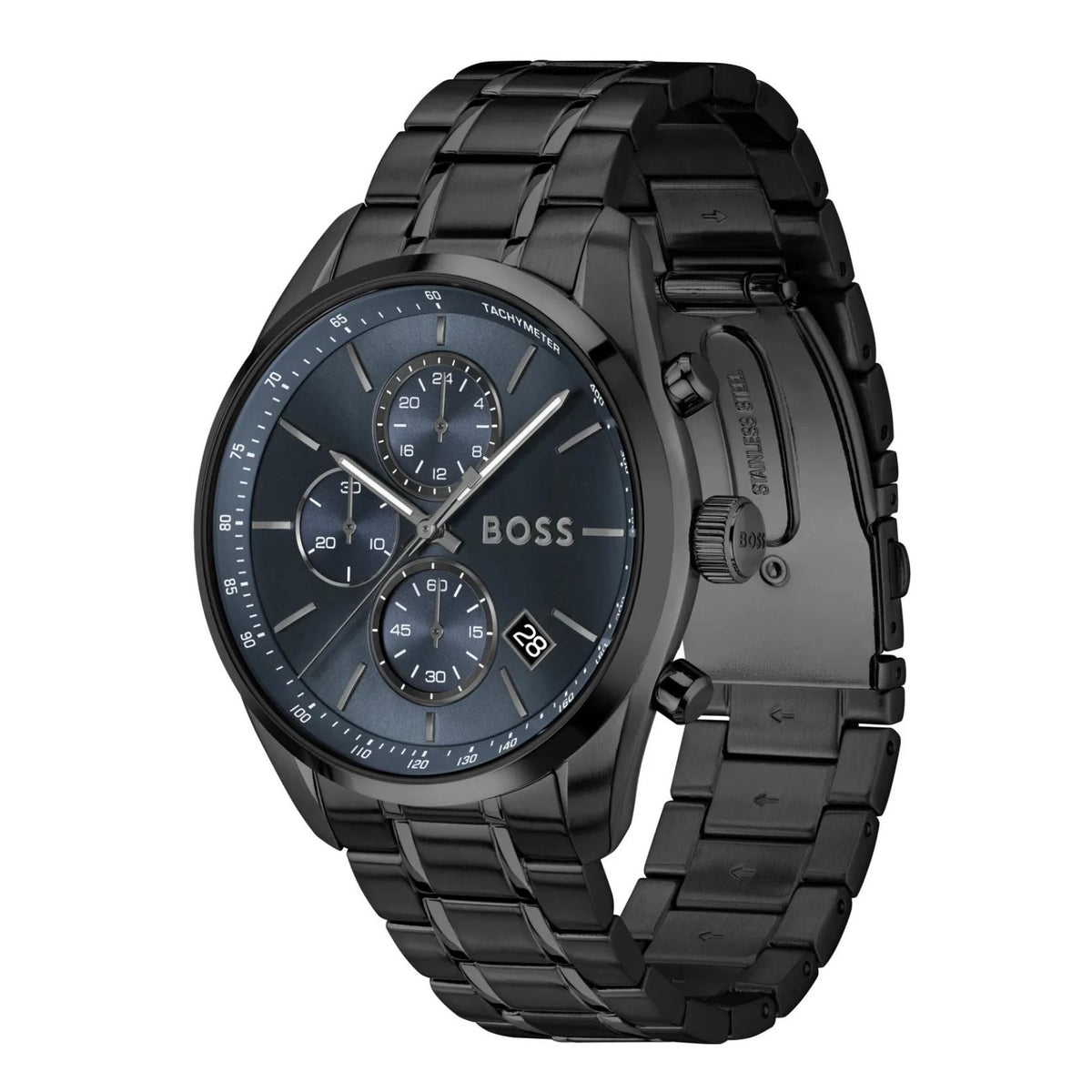 Μπλε καντράν ρολογιού Boss 1514314 διαμέτρου 44mm με χρονογράφο και ημερομηνία