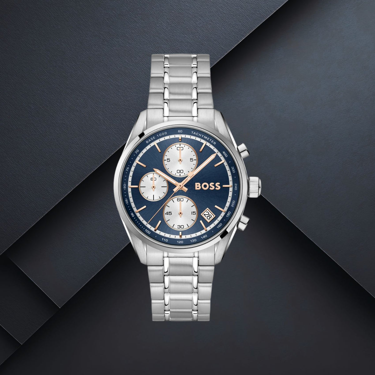 Μπλε καντράν ρολογιού Boss Grand Prix Touring 1514360 διαμέτρου 38mm με ένδειξη ημερομηνίας και χρονογράφο