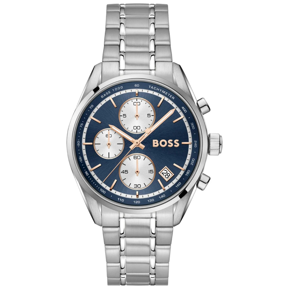 Ανδρικό ρολόι Boss Grand Prix Touring 1514360 με ασημί μπρασελέ και μπλε καντράν