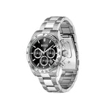 Μαύρο καντράν 43mm του ανδρικού ρολογιού Boss Hero 1514267 με χρονογράφο, ένδειξη ημερομηνίας και ορυκτό κρύσταλλο ειδικής σκλήρυνσης.