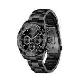 Μαύρο καντράν 43mm του ανδρικού ρολογιού Boss Hero 1514271 με χρονογράφο, ένδειξη ημερομηνίας και ορυκτό κρύσταλλο ειδικής σκλήρυνσης.