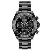 Ανδρικό ρολόι Boss Hero 1514271 χρονογράφος με μαύρο μπρασελέ από ανοξείδωτο ατσάλι, μαύρο καντράν 43mm και ένδειξη ημερομηνίας.