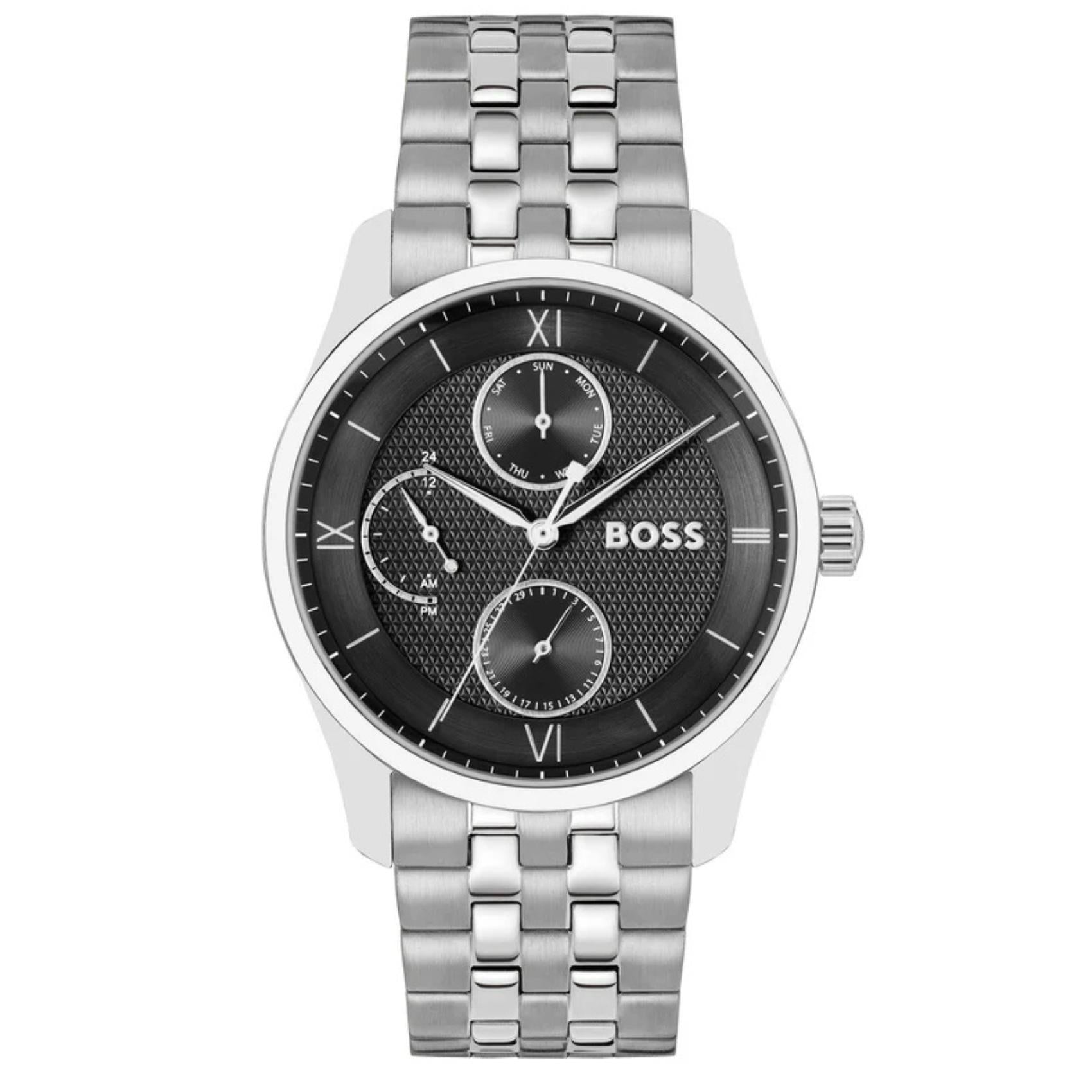 Ανδρικό ρολόι Boss Principle 1514274 με ασημί μπρασελέ και μαύρο καντράν