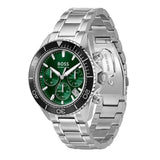 Πράσινο καντράν 44mm του ανδρικού ρολογιού Boss Sealiner 1514321 με χρονογράφο, ένδειξη ημερομηνίας και διπλή ώρα.