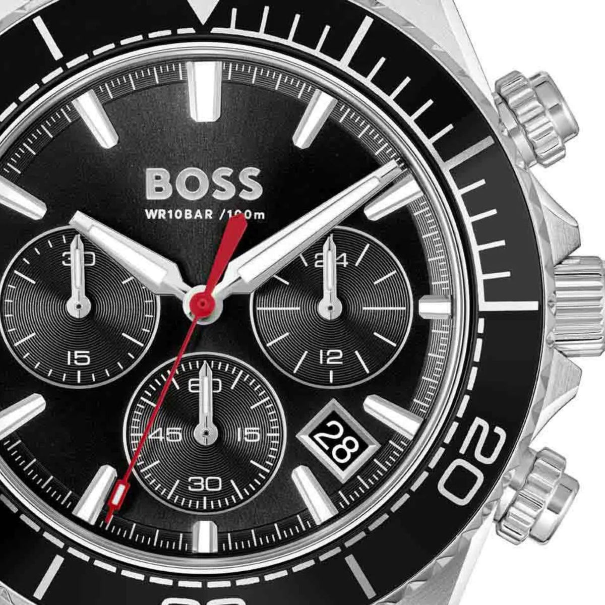 Μαύρο καντράν ρολογιού Boss Sealiner 1514324 διαμέτρου 44mm με ένδειξη ημερομηνίας και χρονογράφο