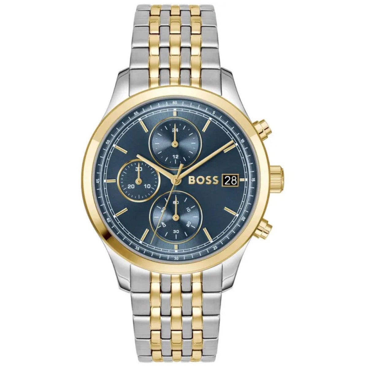 Ανδρικό ρολόι Boss Stratus 1514329 με δίχρωμο ασημί-χρυσό μπρασελέ και μπλε καντράν