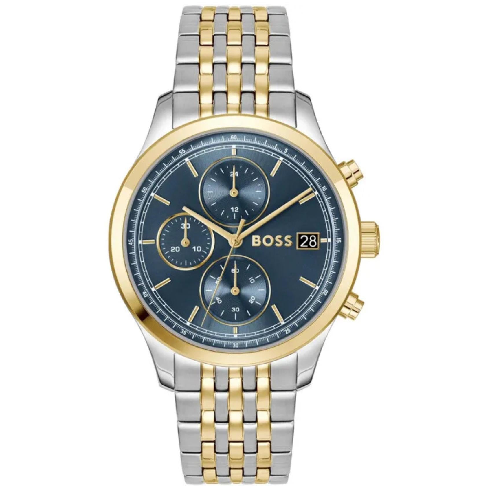 Ανδρικό ρολόι Boss Stratus 1514329 με δίχρωμο ασημί-χρυσό μπρασελέ και μπλε καντράν