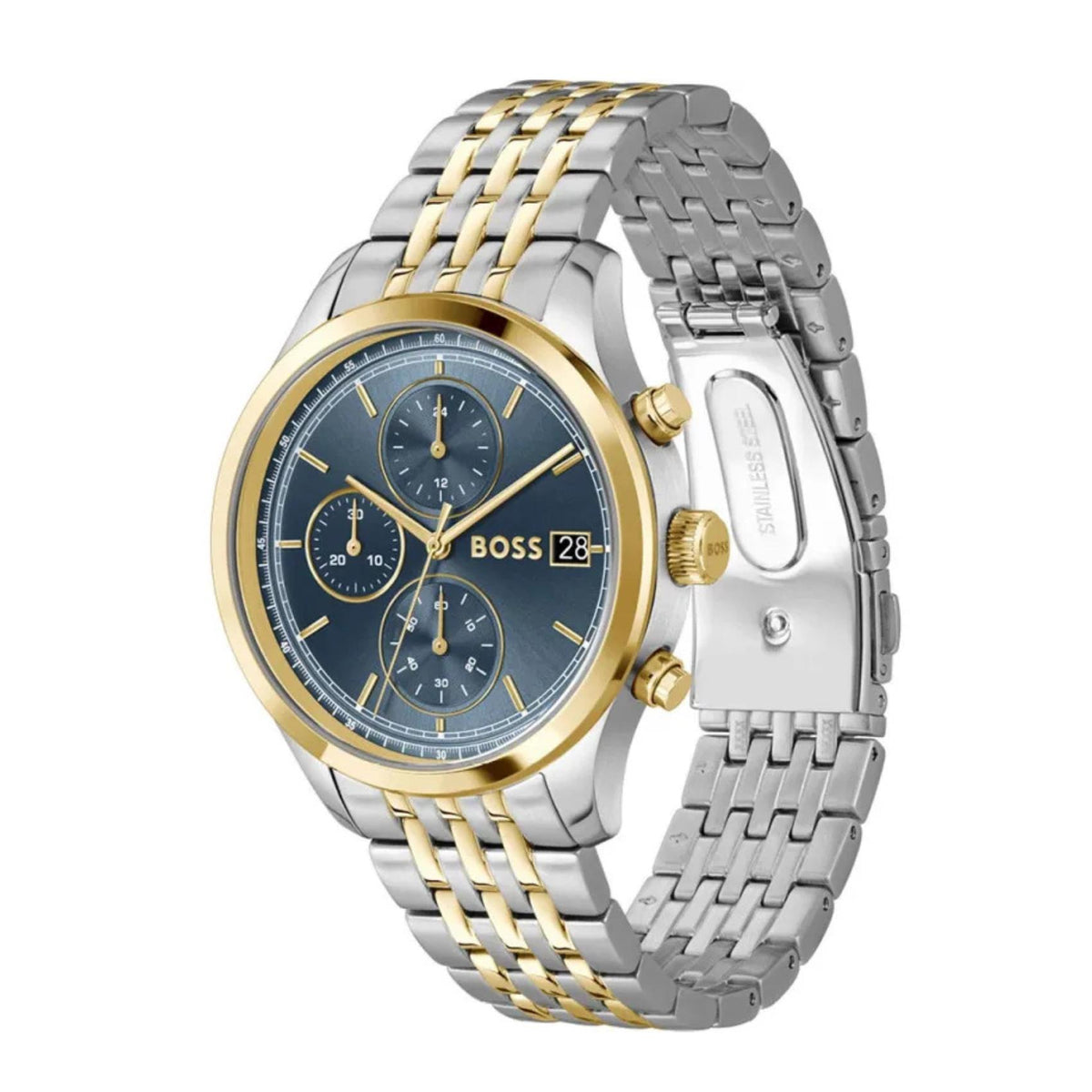 Μπλε καντράν ρολογιού Boss 1514329 διαμέτρου 41mm με χρονογράφο και ημερομηνία
