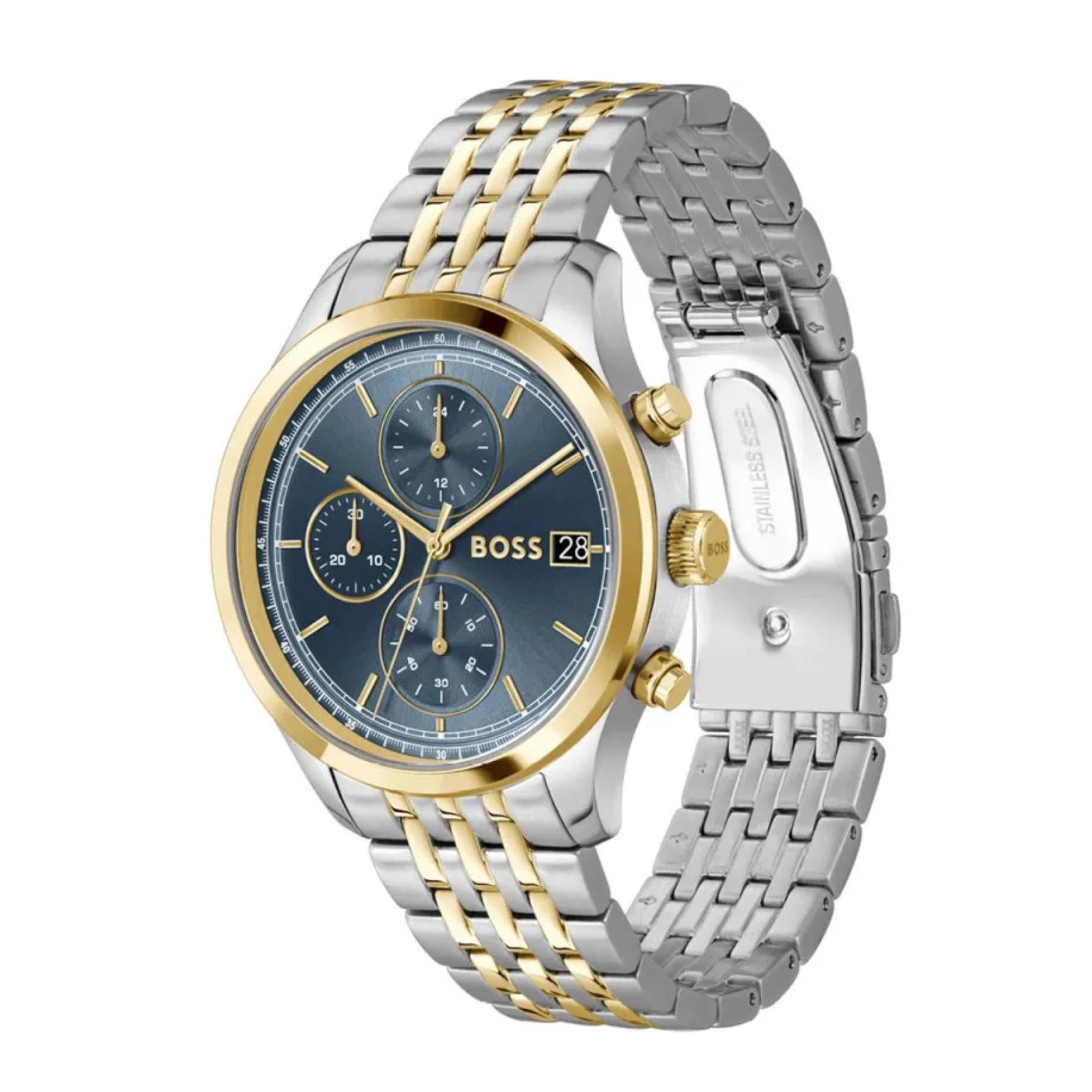 Μπλε καντράν ρολογιού Boss 1514329 διαμέτρου 41mm με χρονογράφο και ημερομηνία