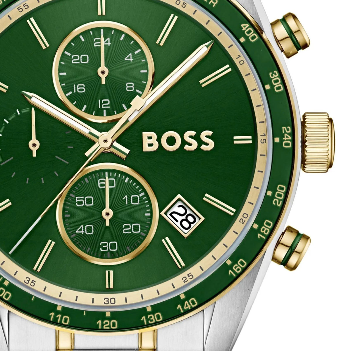 Πράσινο καντράν ρολογιού Boss Stratus 1514345 διαμέτρου 44.5mm με ένδειξη ημερομηνίας και χρονογράφο