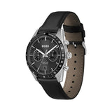Μαύρο καντράν 41mm του ανδρικού ρολογιού Boss Tourmaster 1514284 με ένδειξη ημερομηνίας, διπλή ώρα και ταχύμετρο.