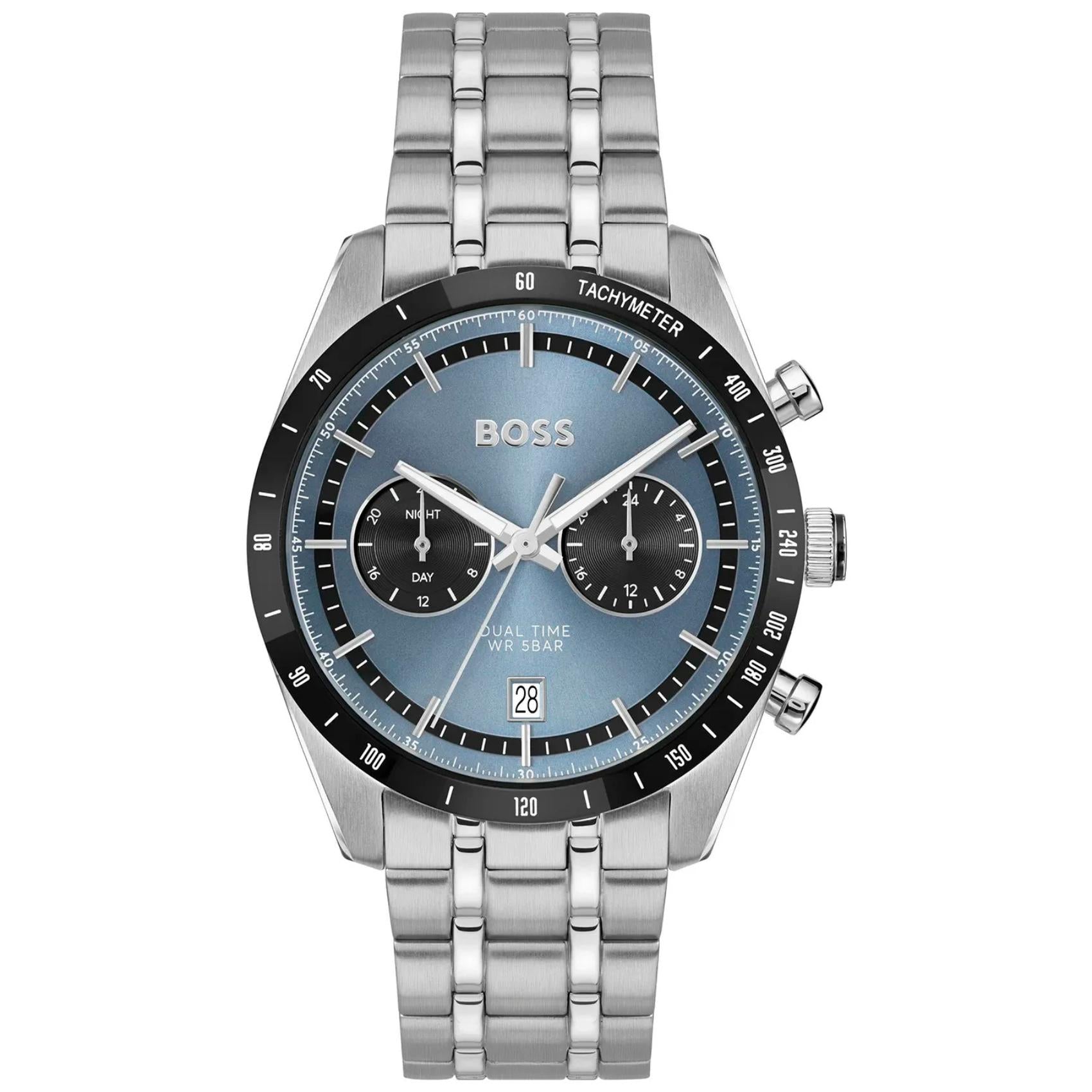 Ανδρικό ρολόι Boss Tourmaster 1514286 με ασημί μπρασελέ και μπλε καντράν