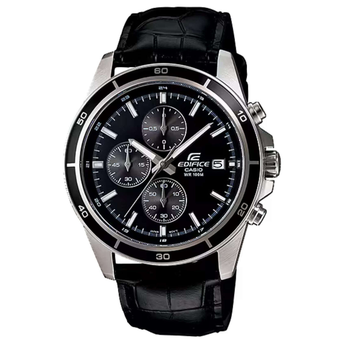 Ανδρικό ρολόι Casio Edifice EFR-526L-1AVUEF χρονογράφος με μαύρο δερμάτινο λουράκι και μαύρο καντράν 43 mm.