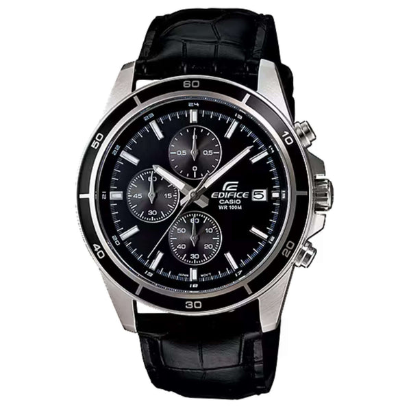 Ανδρικό ρολόι Casio Edifice EFR-526L-1AVUEF χρονογράφος με μαύρο δερμάτινο λουράκι και μαύρο καντράν 43 mm.