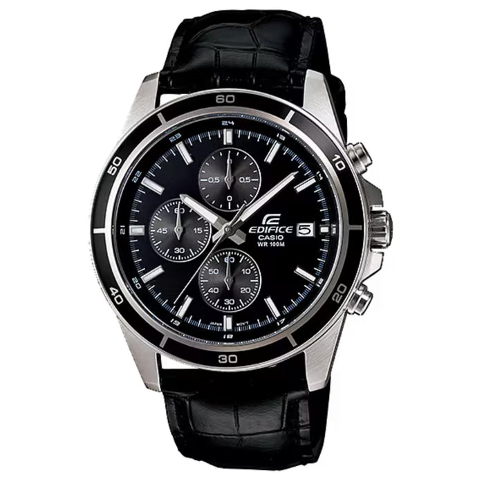 Ανδρικό ρολόι Casio Edifice EFR-526L-1AVUEF χρονογράφος με μαύρο δερμάτινο λουράκι και μαύρο καντράν 43 mm.