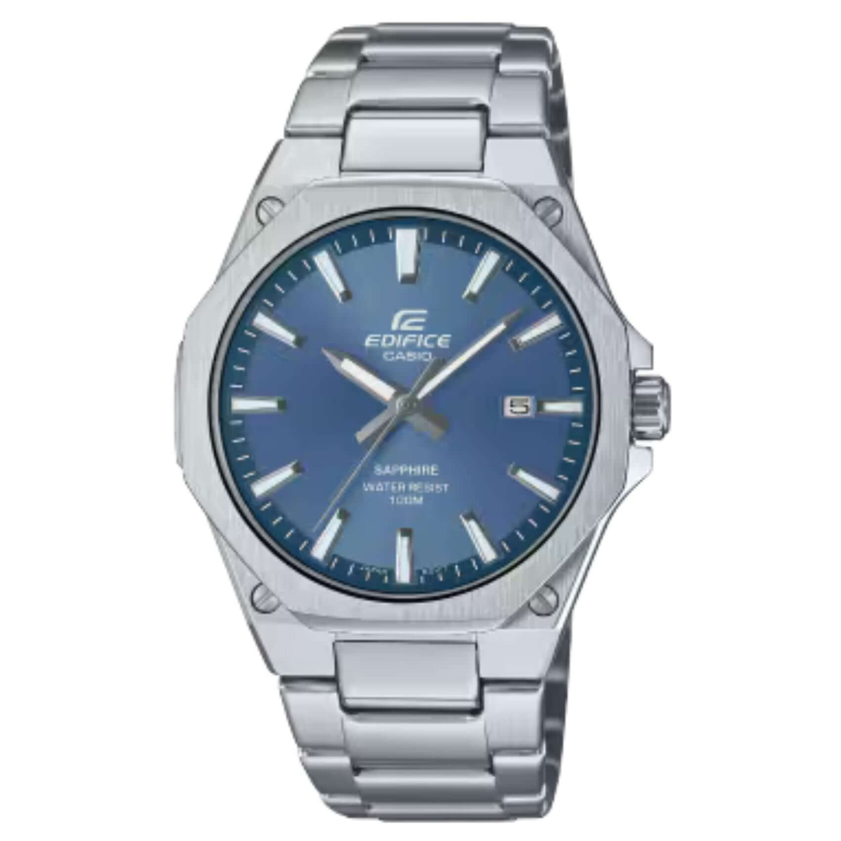 Ανδρικό ρολόι Casio Edifice EFR-S108D-2AVUEF με ασημί ατσάλινο μπρασελέ και μπλε καντράν 40mm.