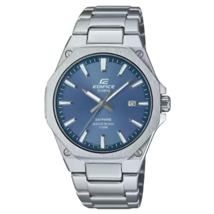 Ανδρικό ρολόι Casio Edifice EFR-S108D-2AVUEF με ασημί ατσάλινο μπρασελέ και μπλε καντράν 40mm.