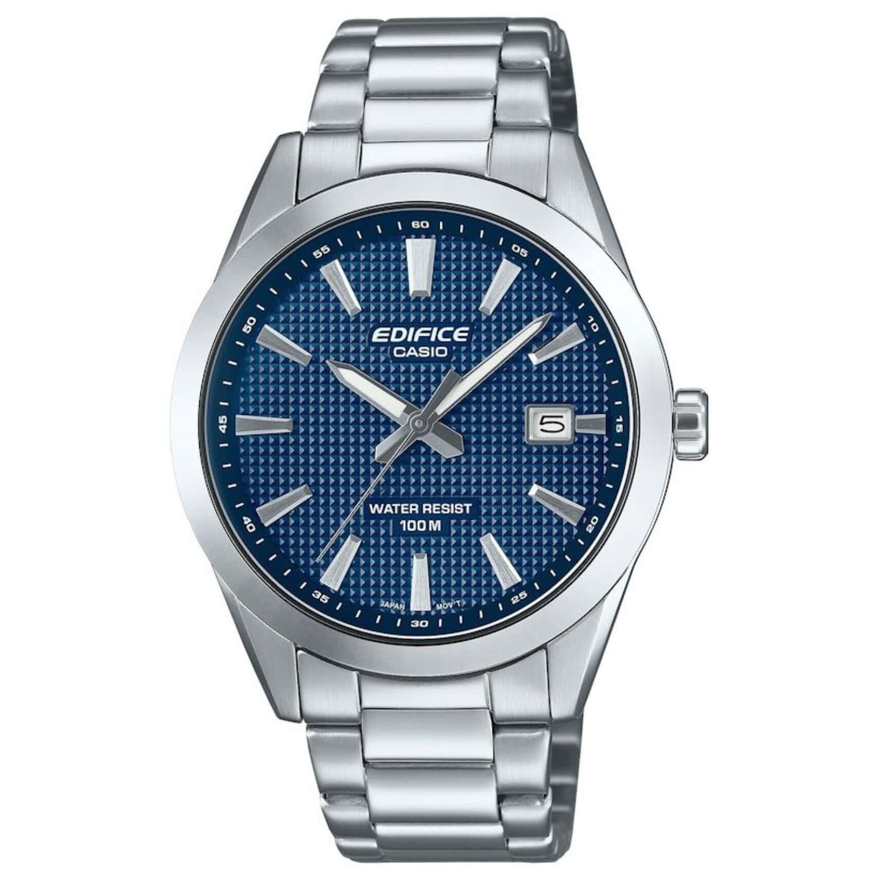 Ανδρικό ρολόι Casio Edifice EFV-160D-2AVEF με ασημί ατσάλινο μπρασελέ και μπλε καντράν 40 mm.