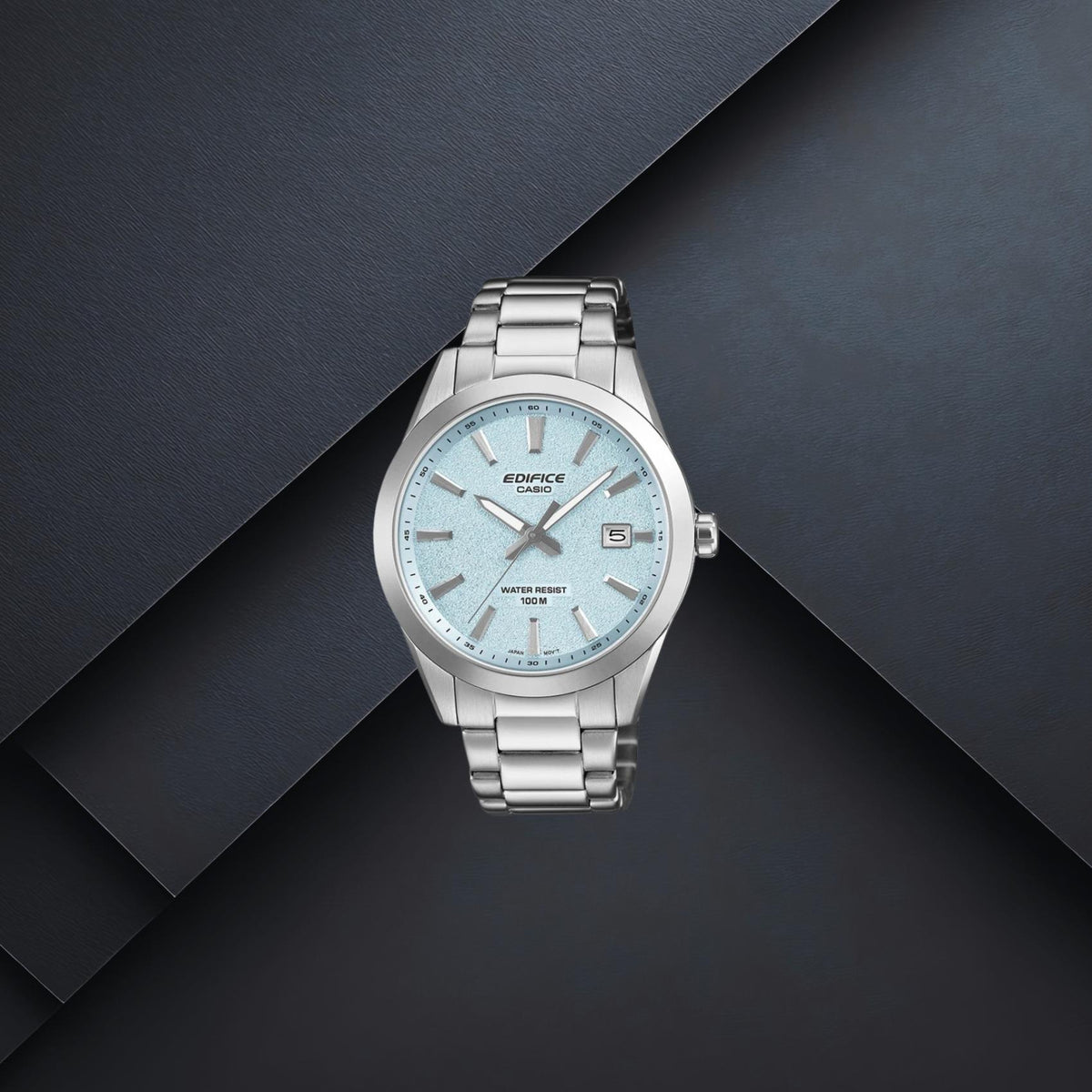 Ανδρικό ρολόι Casio Edifice EFV-160D-2BVEF με ασημί μπρασελέ, γαλάζιο καντράν 40mm, ένδειξη ημερομηνίας