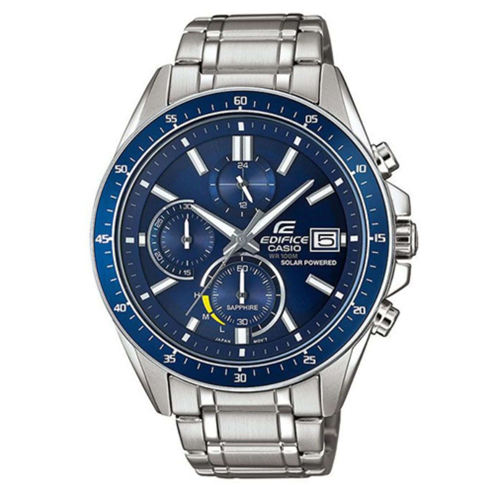 Ανδρικό ρολόι Casio Edifice Solar EFS-S510D-2AVUEF χρονογράφος με ασημί ατσάλινο μπρασελέ και μπλε καντράν 46 mm.