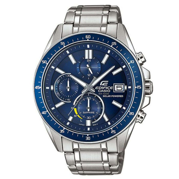 Ανδρικό ρολόι Casio Edifice Solar EFS-S510D-2AVUEF χρονογράφος με ασημί ατσάλινο μπρασελέ και μπλε καντράν 46 mm.