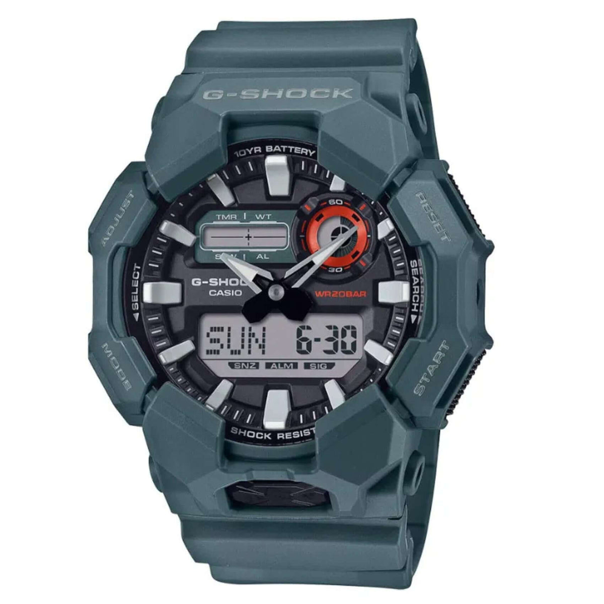 Ανδρικό ρολόι Casio G-Shock GA-010-2AER με πράσινο καουτσούκ λουράκι και μαύρο καντράν 51.9 mm.