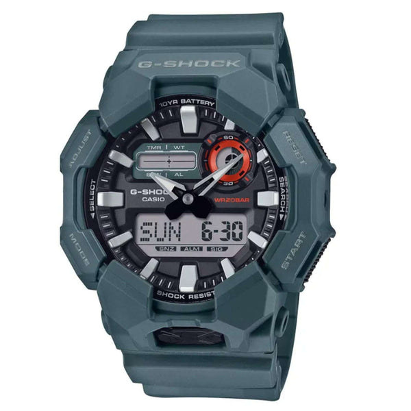 Ανδρικό ρολόι Casio G-Shock GA-010-2AER με πράσινο καουτσούκ λουράκι και μαύρο καντράν 51.9 mm.