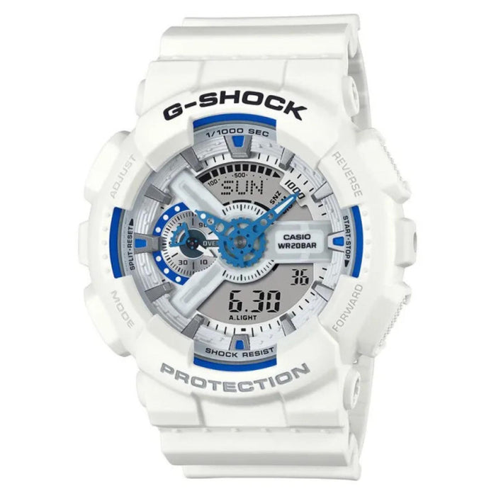 Ανδρικό ρολόι Casio G-Shock GA-110HDS-7AER με λευκό καουτσούκ λουράκι και μπλε καντράν 51 mm.