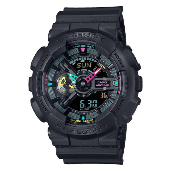 Ανδρικό ρολόι Casio G-Shock GA-110MF-1AER με μαύρο καουτσούκ λουράκι και μαύρο καντράν 51 mm.