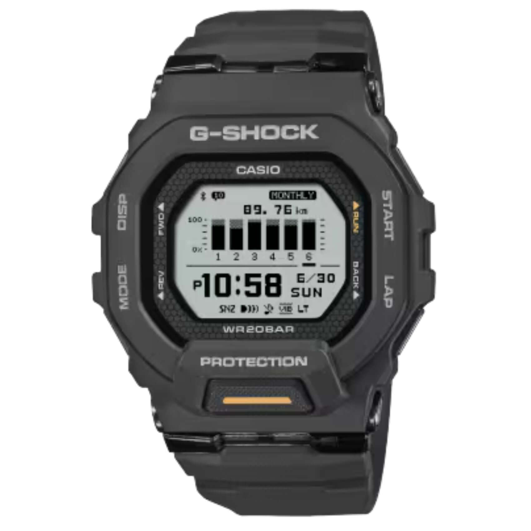 Ανδρικό ρολόι Casio G-Shock GBD-200-1A1ER με μαύρο καουτσούκ λουράκι και γκρι καντράν 46 mm.