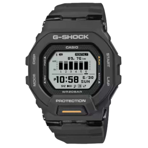 Ανδρικό ρολόι Casio G-Shock GBD-200-1A1ER με μαύρο καουτσούκ λουράκι και γκρι καντράν 46 mm.