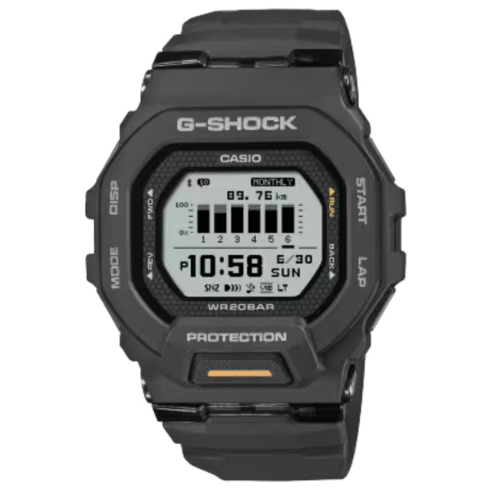 Ανδρικό ρολόι Casio G-Shock GBD-200-1A1ER με μαύρο καουτσούκ λουράκι και γκρι καντράν 46 mm.