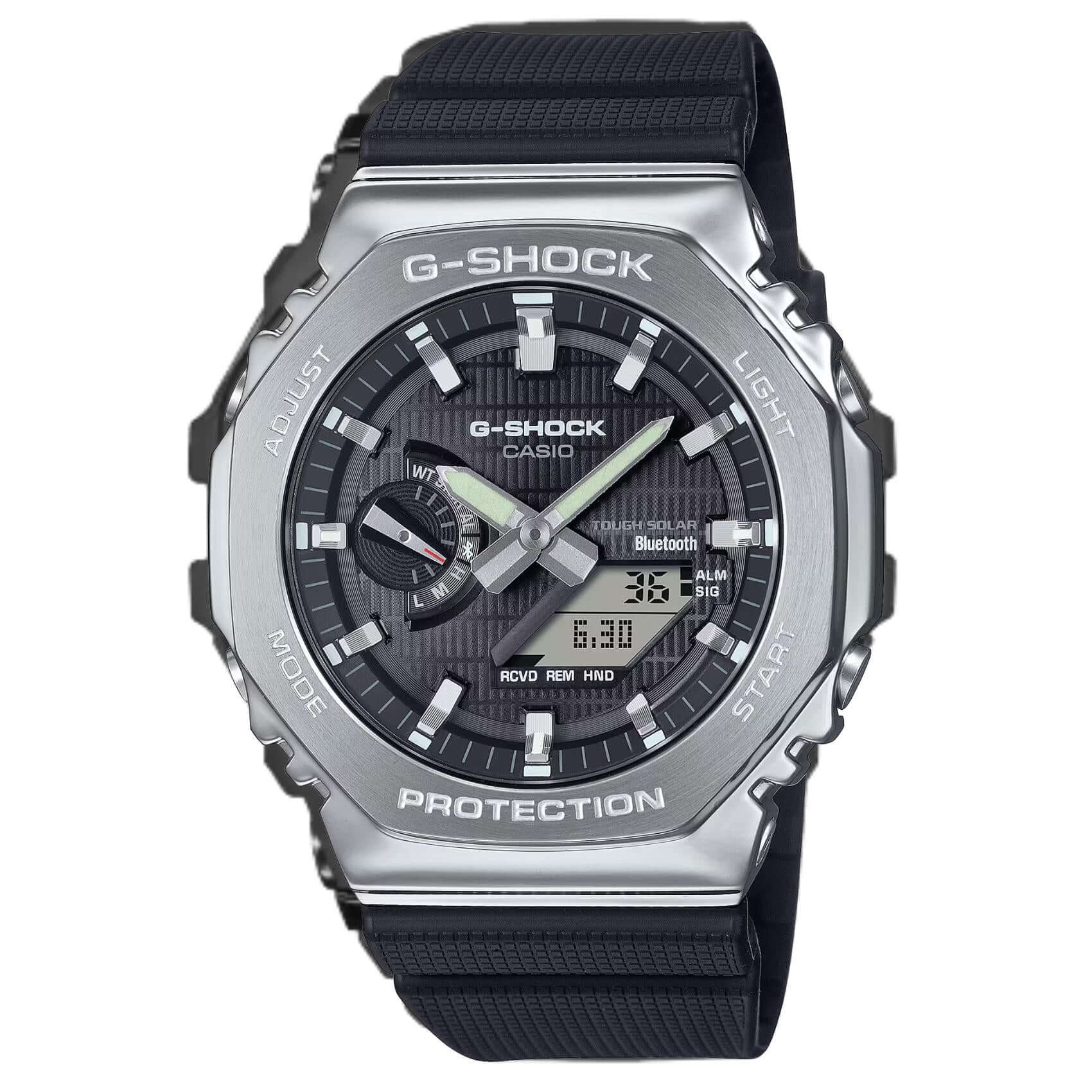 Ανδρικό ρολόι Casio G-Shock GBM-2100-1AER με μαύρο καουτσούκ λουράκι, μαύρο καντράν 44.5 mm και γκρι στεφάνη.