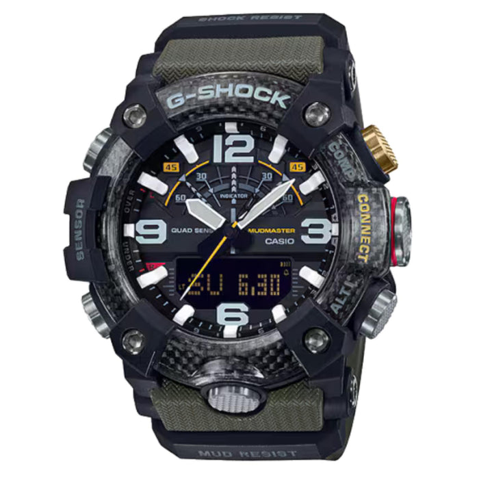 Ανδρικό ρολόι Casio G-SHOCK GG-B100-1A3ER με χακί καουτσούκ λουράκι και μαύρο αναλογικό-ψηφιακό καντράν 53 mm.