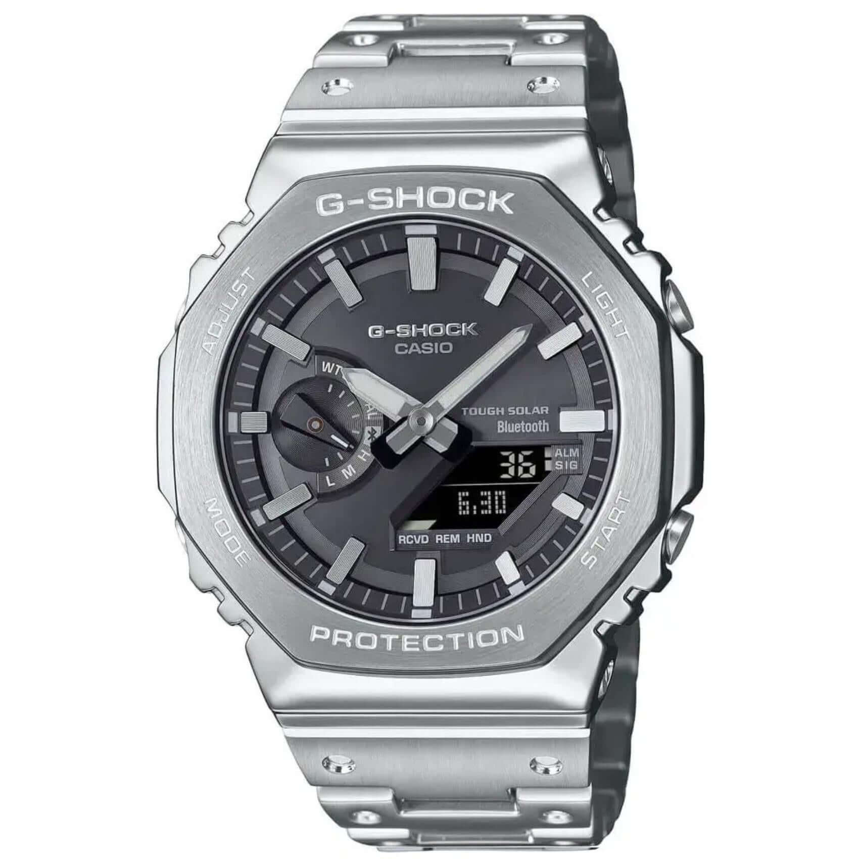 Ανδρικό ρολόι Casio G-SHOCK GM-B2100SD-1AER με ασημί ατσάλινο μπρασελέ και μαύρο καντράν 44.5 mm.