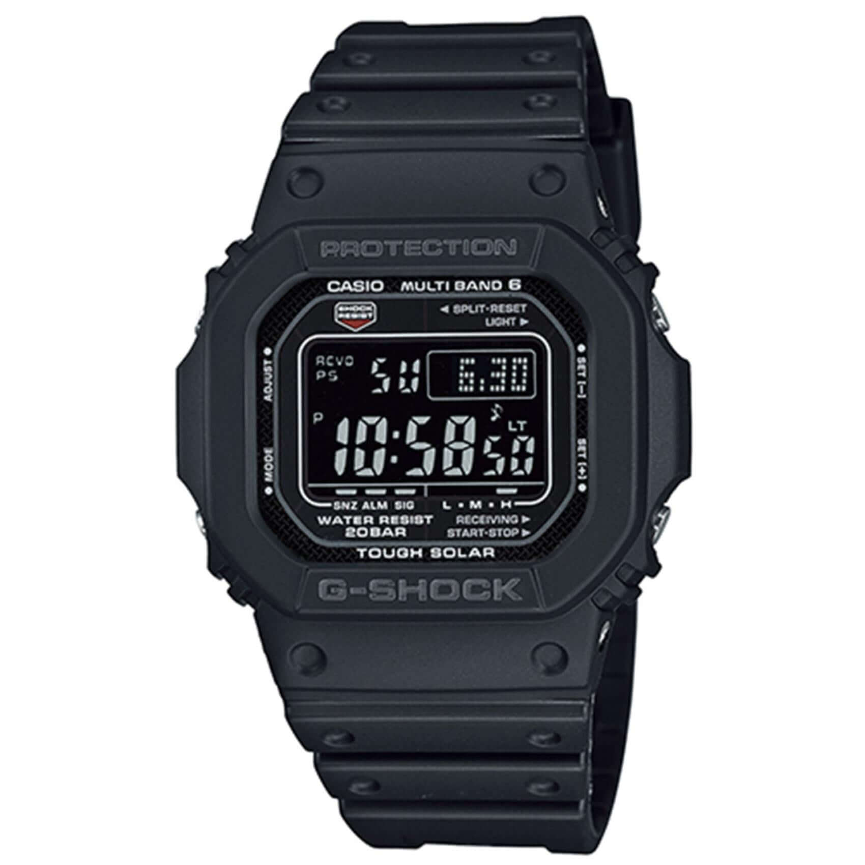 Ανδρικό ρολόι Casio G-SHOCK GW-M5610U-1BER με μαύρο καουτσούκ λουράκι και μαύρο ψηφιακό καντράν 43.2 mm.