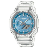 Ψηφιακό/αναλογικό ρολόι Casio G-shock GA-2100BM-7A2ER χρονογράφος με διάφανο καουτσούκ λουράκι και γαλάζιο καντράν 45,4 mm.