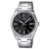 Ανδρικό ρολόι Casio Standard MTP-1302PD-1A1VEF με ασημί ατσάλινο μπρασελέ και μαύρο καντράν 38.5 mm.