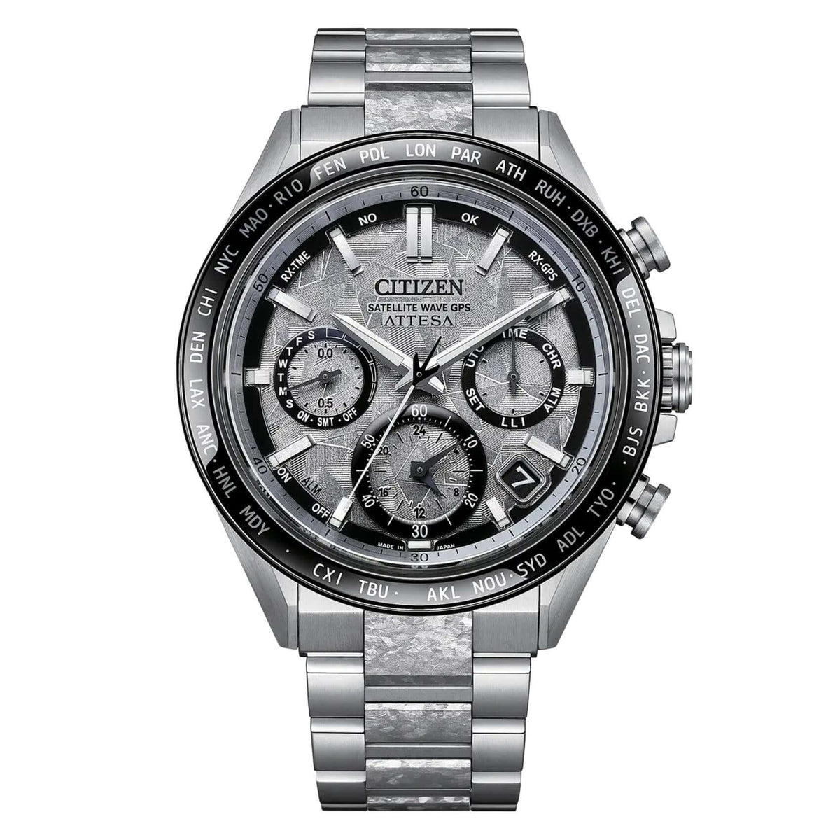 Ανδρικό ρολόι Citizen Attesa CC4076-65A Limited Edition με κάσα και ασημί μπρασελέ από Super Titanium, ασημί καντράν 44mm, κεραμική οκταγωνική στεφάνη και μηχανισμό Eco-Drive F950.