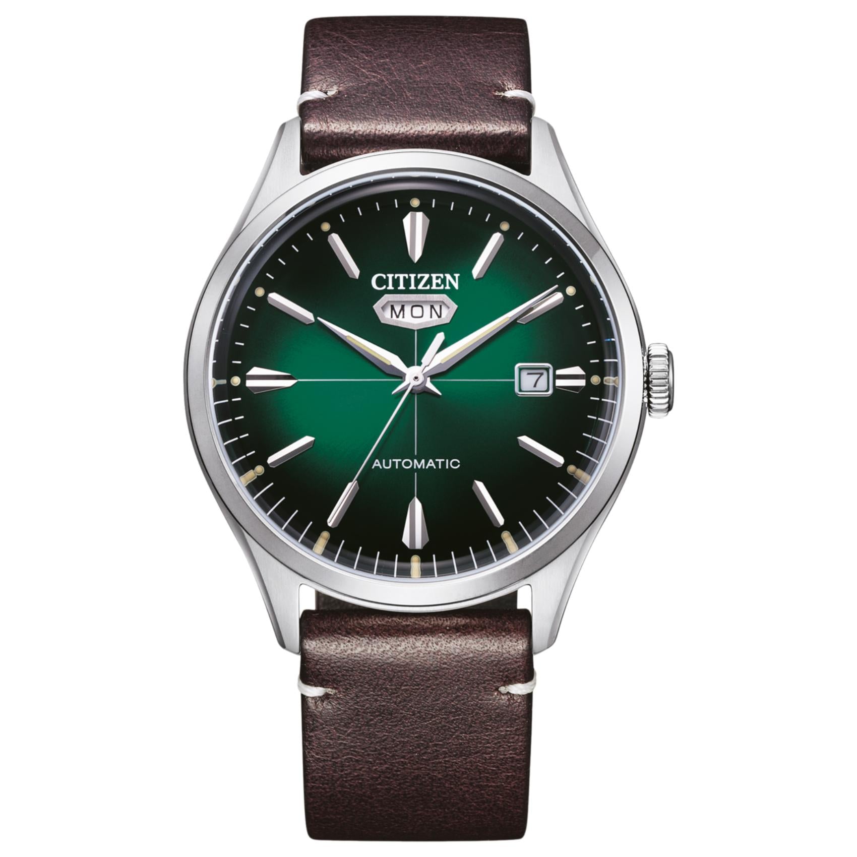 Ανδρικό ρολόι Citizen NH8390-03XE με καφέ λουράκι και πράσινο καντράν