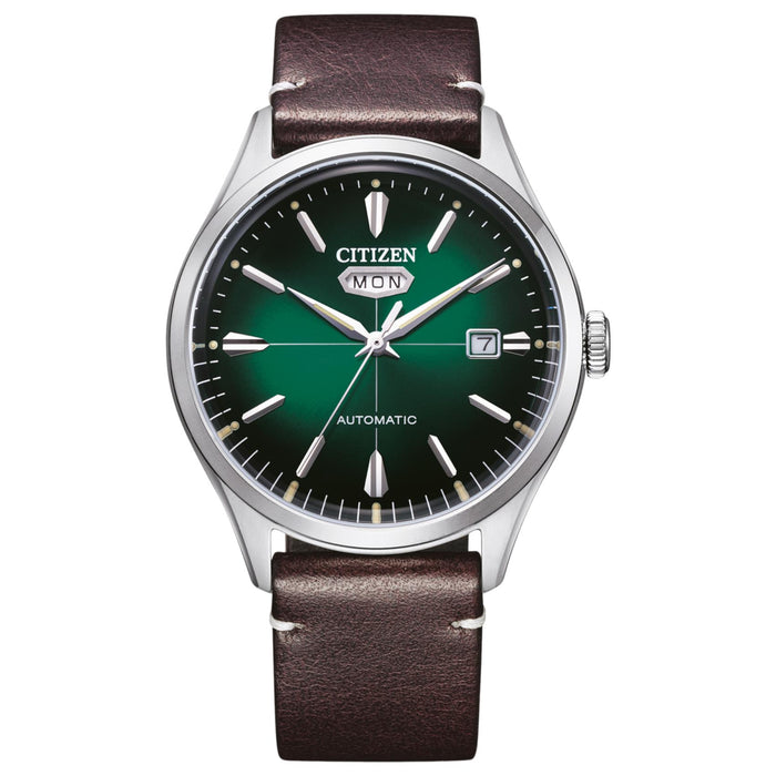 Ανδρικό ρολόι Citizen NH8390-03XE με καφέ λουράκι και πράσινο καντράν
