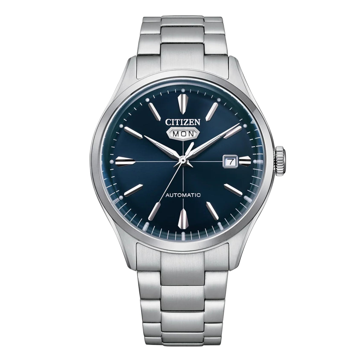 Ανδρικό ρολόι Citizen Automatic NH8391-51LC με ασημί μπρασελέ, μπλε καντράν 40mm, ενδείξεις ημέρας και ημερομηνίας