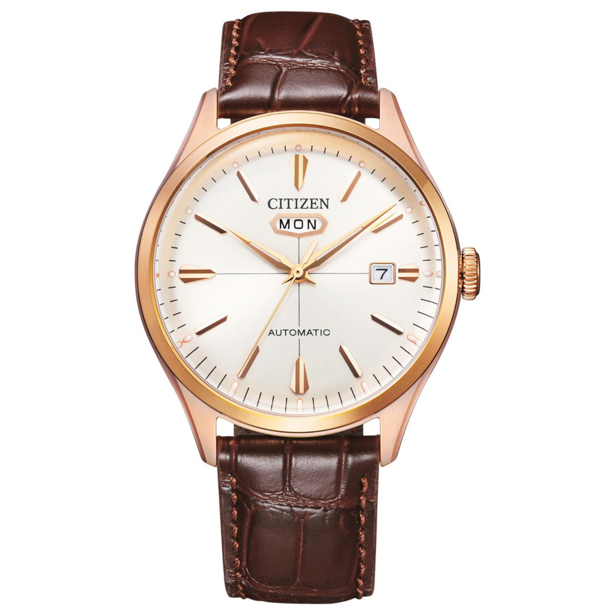 Ανδρικό ρολόι Citizen NH8393-05AE με καφέ λουράκι και λευκό καντράν